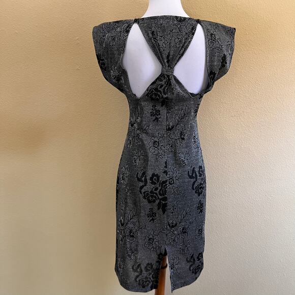 Vintage 90s Black Floral Metallic Bodycon Mini Dress size 9 - Picture 5 of 11